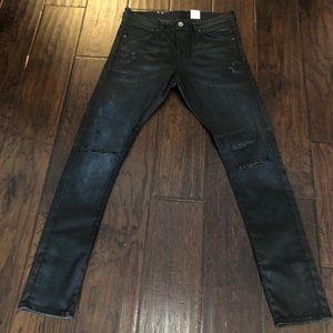 H&M & Skinny DENIM JEANS (RARE) waxed distressed